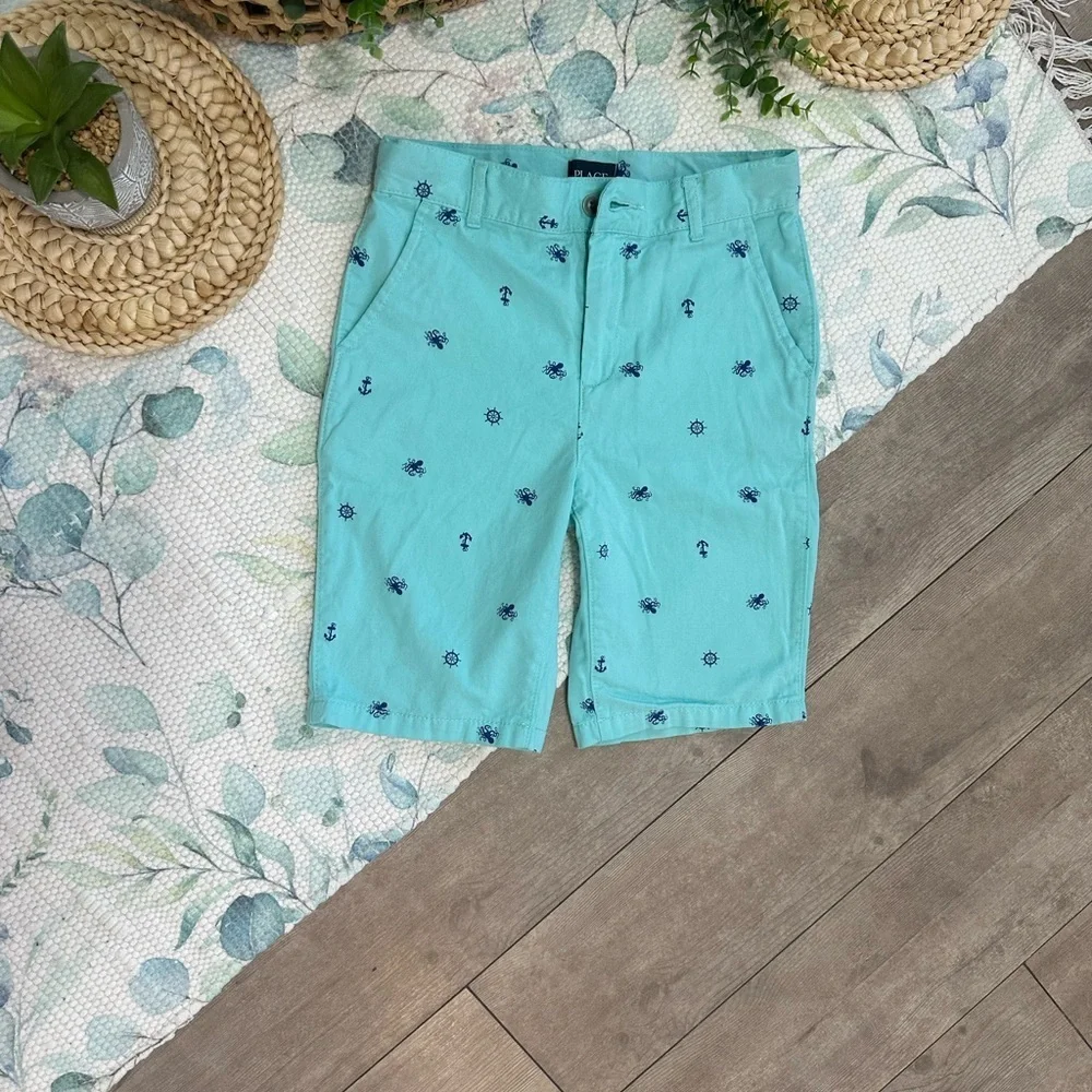 Place Aqua Nautical Print Shorts Anchor Crab Boys Size 10
